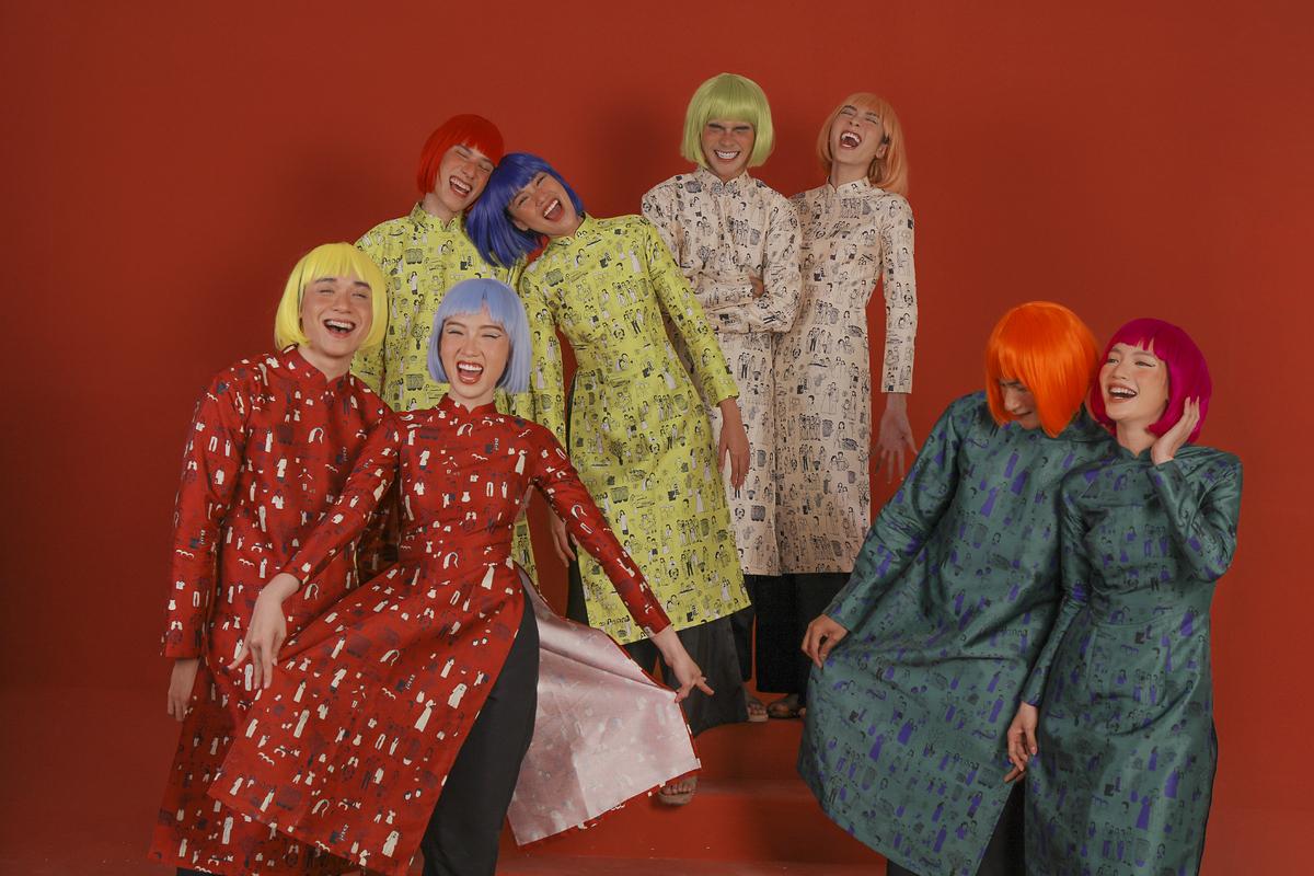 Ngắm nhìn áo dài Tết ngập tràn hơi ấm tuổi thơ và gia đình của Hà Nhật Tiến