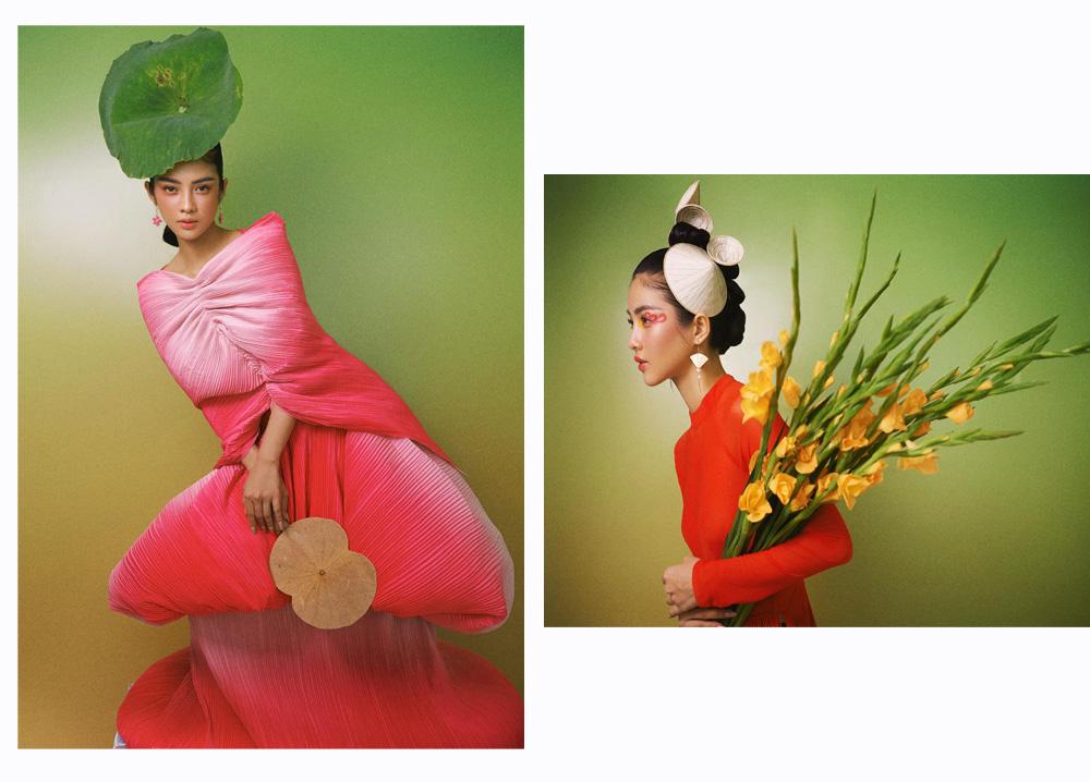 Trình Mỹ Duyên khai xuân Tân Sửu với lá sen, nón lá, tò he