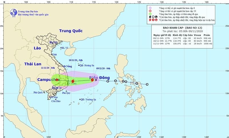 Bão số 12 tăng mạnh, gió giật cấp 11 hướng vào Phú Yên - Ninh Thuận