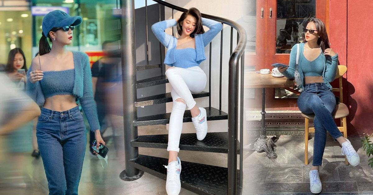 Set áo croptop và cardigan đang được loạt sao Châu Á lăng xê