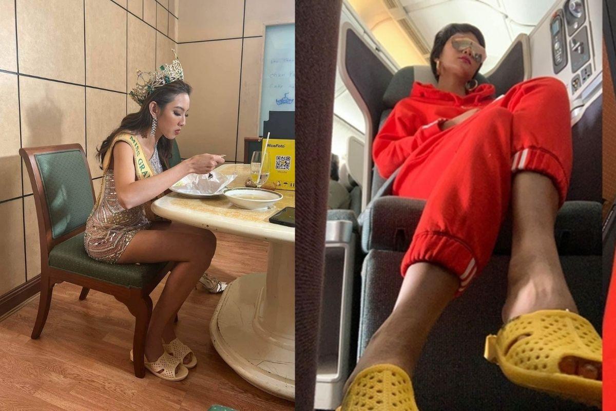 Khi Hoa hậu mê dép tổ ong: Thùy Tiên gây cười, một người còn hồn nhiên xỏ lên khoang thương gia