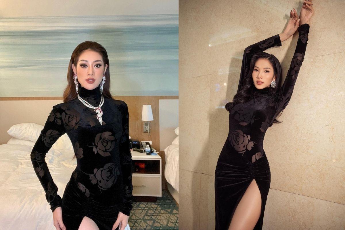 Mặc chung một chiếc váy nhưng Khánh Vân lại "thua" đàn chị Hoàng Thuỳ đến 2 lần