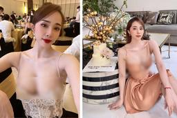 Thương thay cho dây áo váy của Quỳnh Nga khi phải căng mình gồng gánh cặp loa ngoại cỡ