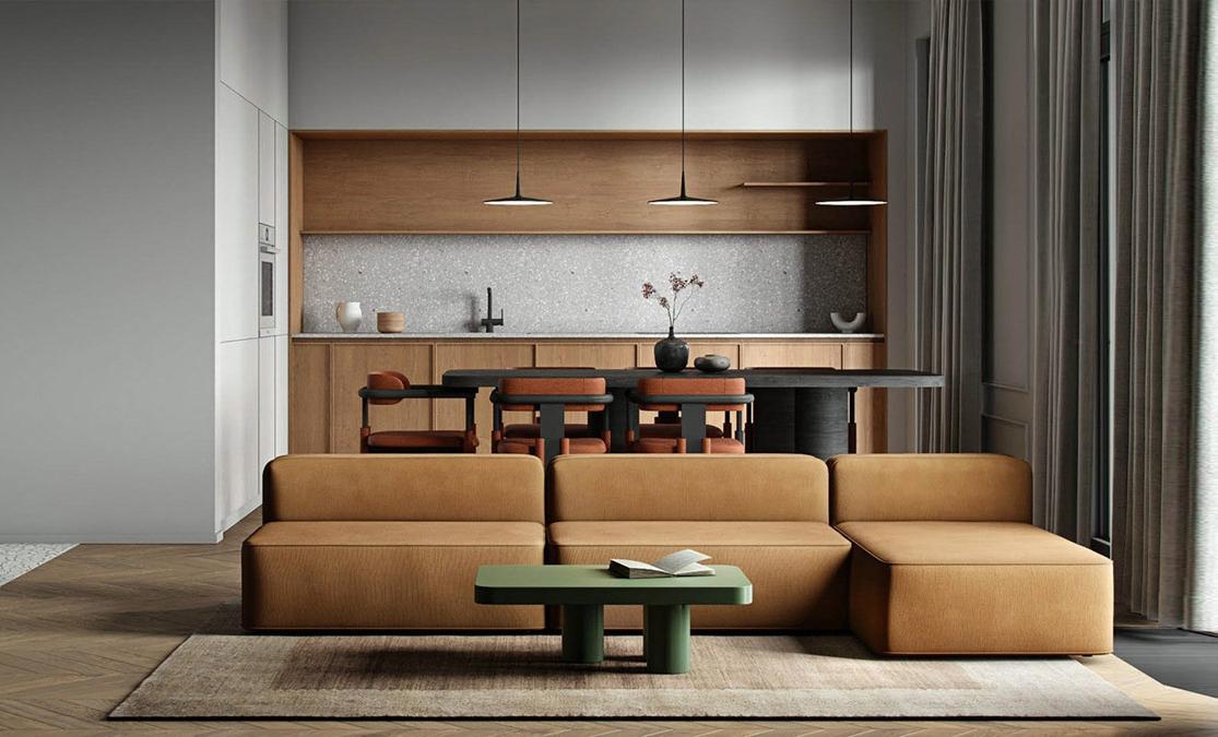 Căn hộ mang tone nâu, ghi chủ đạo nhưng càng nhìn càng thấy dễ chịu