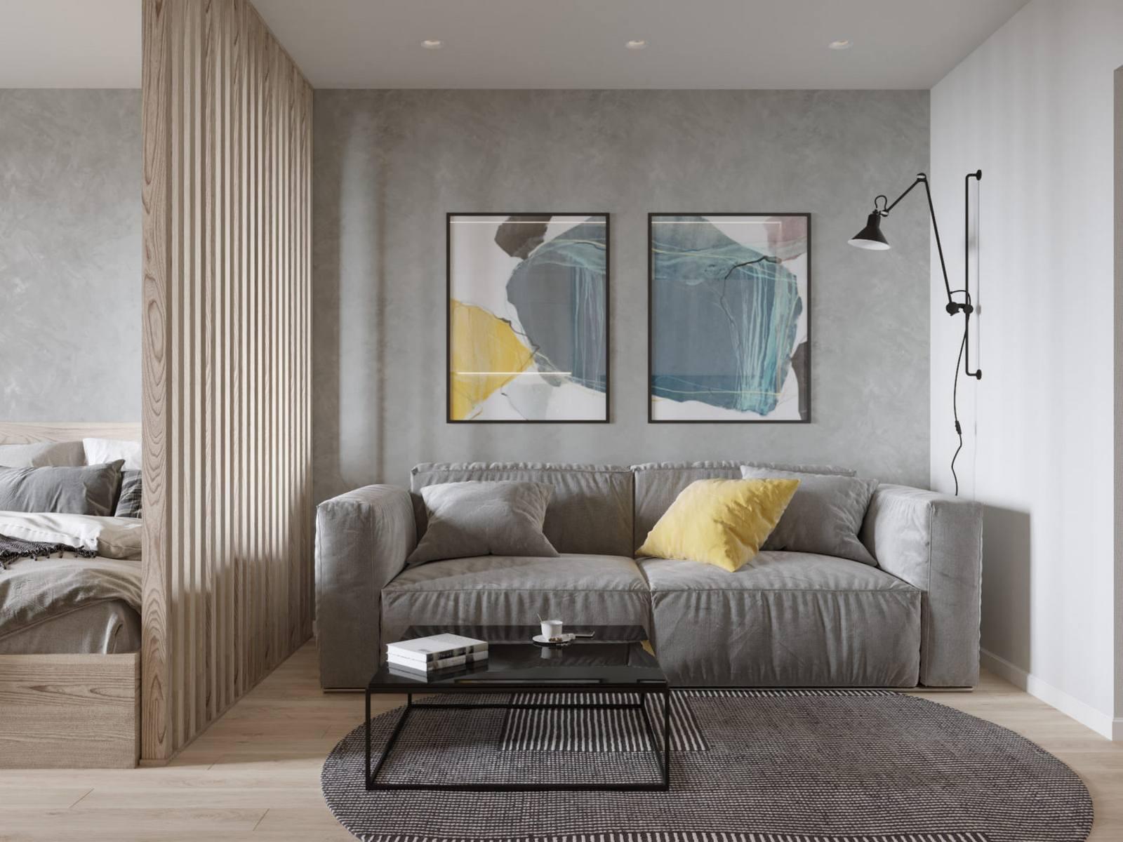 Cải tạo căn hộ 44m² sáng tạo bằng cách bỏ tường dùng vách ngăn lam gỗ