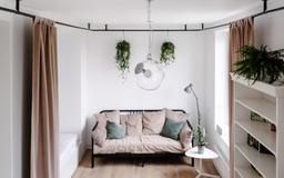 Căn hộ studio 33m² phòng ngủ "giấu" sau tấm rèm vải của nàng độc thân