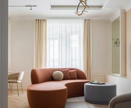 Căn hộ 106m² sở hữu bảng màu tinh tế cùng nội thất với đường cong mềm mại