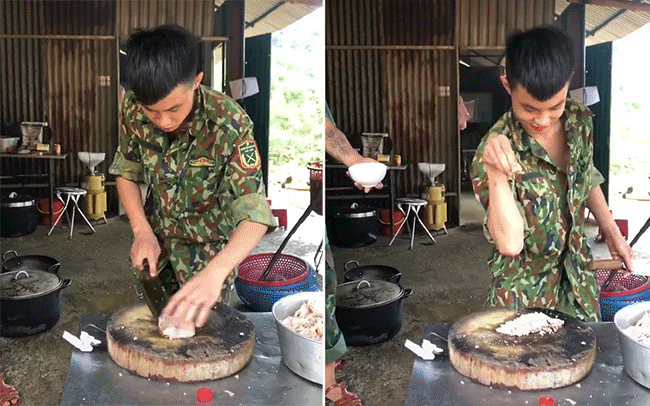 Khoảnh khắc các anh bộ đội thái rau thịt chuyên nghiệp như masterchef