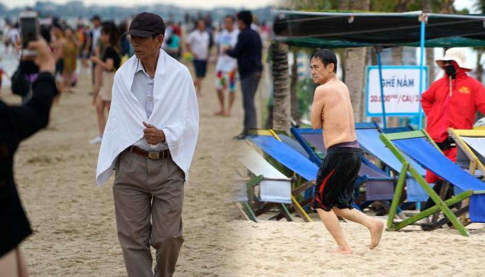Người dân mặc áo khoác xuống biển tắm, 2 phút đã phải đi lên trong kì nghỉ lễ 30/4 - 1/5