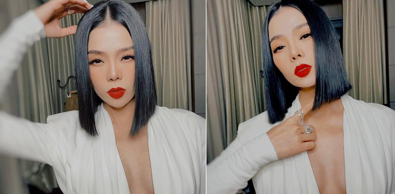 Ngoài 40, Lệ Quyên tự tin mặc áo khoe chân ngực