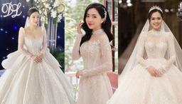 Mấy ai được như vợ cầu thủ Việt: Diện váy cưới cả tỉ đồng, toàn hàng đặt may riêng có 1 không 2