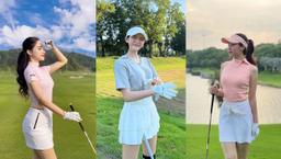 Ra sân golf thôi nhưng Hiền Hồ và những người đẹp này đều ăn diện, khoe da trắng, dáng nõn nà