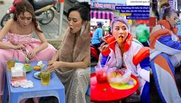 Ngồi quán cóc ăn vặt vỉa hè: Ngọc Trinh và Diệu Nhi diện váy công chúa, Quỳnh Anh Shyn "cồng kềnh"