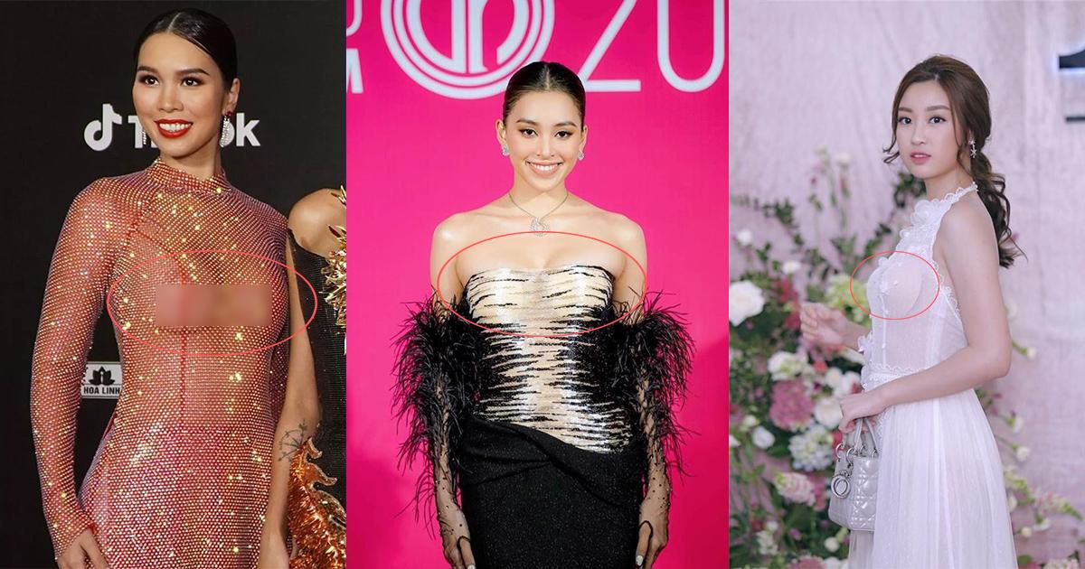 Hoa hậu Tiểu Vy chèn ép vòng 1 với váy xuyên thấu, lộ mút ngực trắng lốp dưới ánh đèn flash