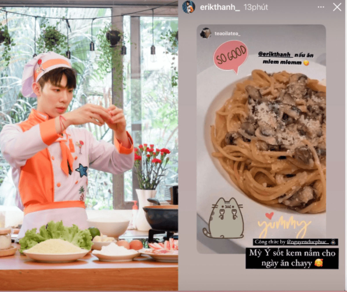 Erik khoe đĩa mì Ý sốt kem nấm chay theo công thức Đức Phúc “truyền lại”