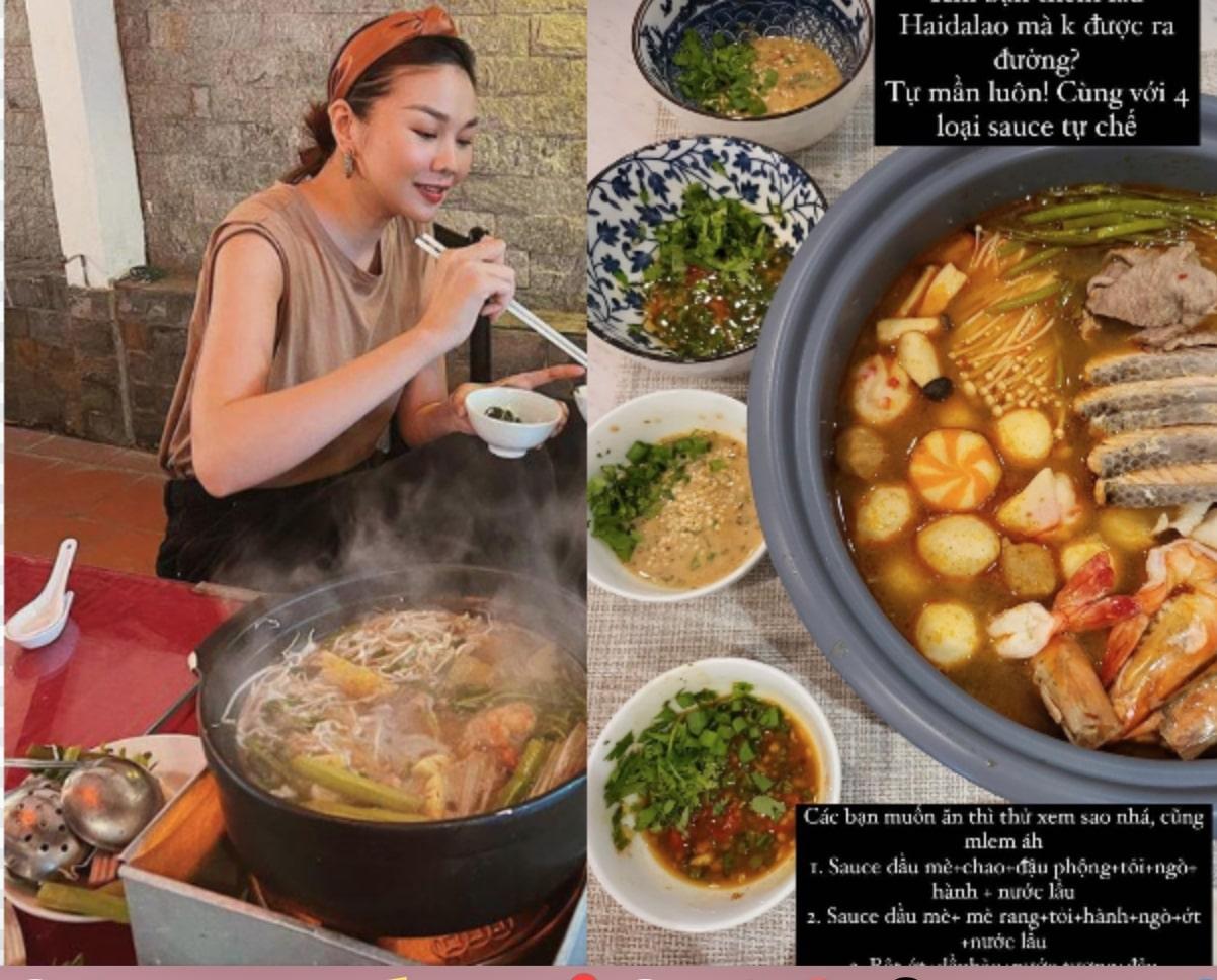 Thanh Hằng dạy làm xốt như lẩu Haidilao, Hà Tăng khoe món bánh mì xúc xích