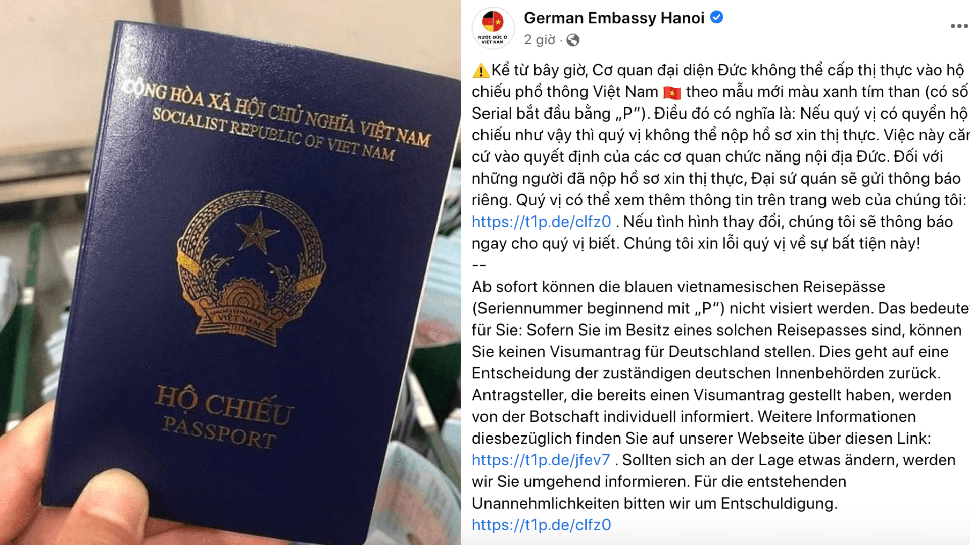 Đức thông báo ngừng cấp thị thực vào hộ chiếu phổ thông mẫu mới của Việt Nam