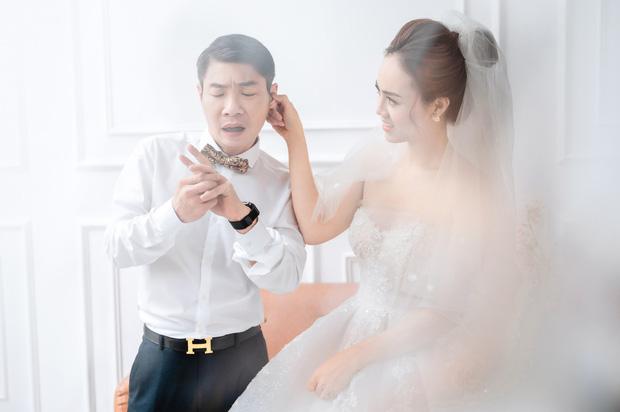 Bạn gái kém 15 tuổi của nghệ sĩ Công Lý rạng rỡ trong 3 thiết kế váy cưới được đặt hàng riêng
