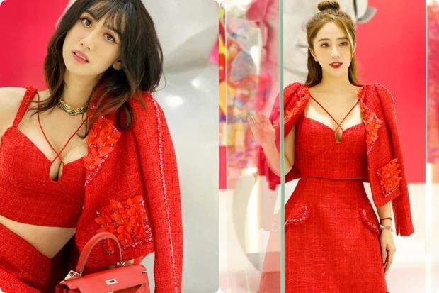 Lynk Lee hay Quỳnh Nga, ai mặc váy tweed cut- out màu đỏ quyến rũ hơn?