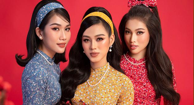 Đỗ Thị Hà cùng hai Á hậu hóa thân thành giai nhân xưa trong áo dài retro