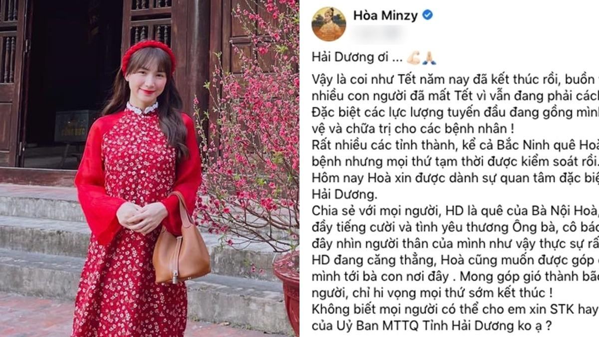 Hòa Minzy ủng hộ Hải Dương 50 triệu chống dịch, giải thích lý do chậm trễ
