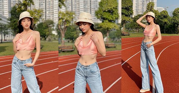 Khoác mỗi mảnh vải bé đi chạy bộ buổi sáng, Lương Thùy Linh gầy nhô cả xương sườn