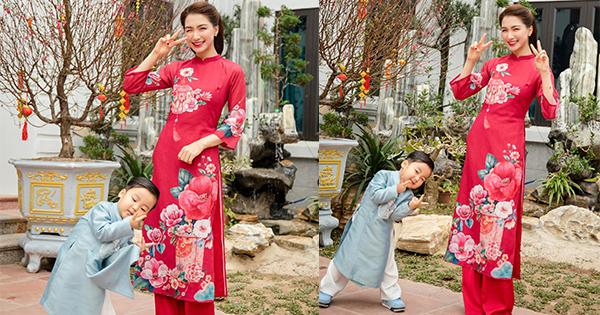 Con trai Hòa Minzy diện áo dài bảnh bao, diễn xuất tạo dáng sống động hơn cả mẹ