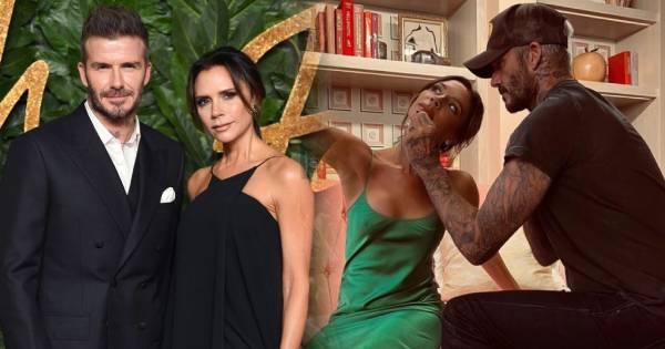 David Beckham tô son cho bà xã trong hậu trường chụp hình quảng cáo