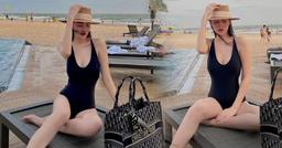 Á hậu Tường San lần đầu diện áo tắm sau khi lên chức mẹ ở tuổi 21