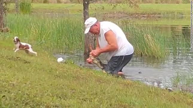 Cụ ông vật lộn bẻ miệng cá sấu bằng tay không để giải cứu chó cưng