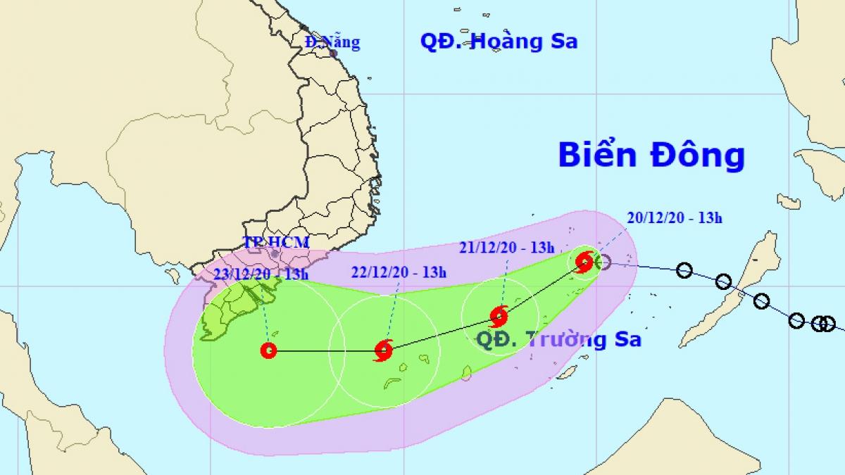 Áp thấp nhiệt đới trên Biển Đông đã mạnh lên thành bão số 14 trong năm 2020