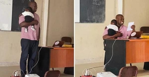 Hình ảnh giáo sư Senegal bế con của sinh viên trong giờ học khiến cộng đồng mạng xôn xao
