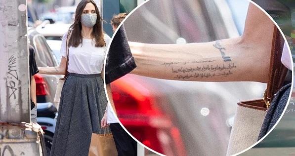 Nữ diễn viên Angelina Jolie khoe hình xăm mới khó hiểu trên tay