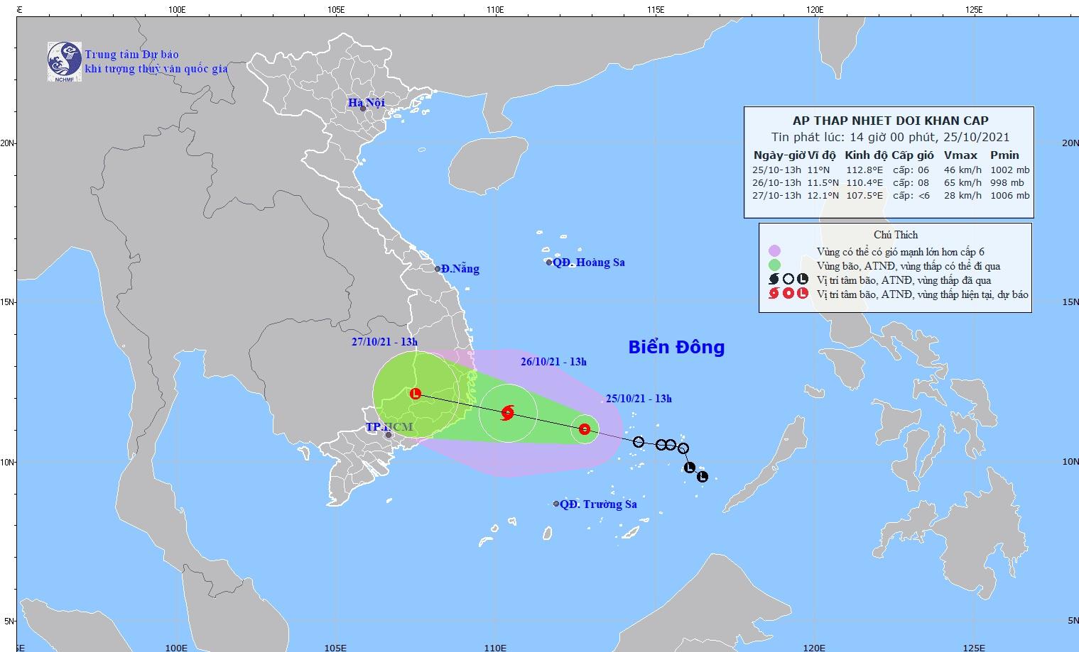 Áp thấp nhiệt đới mạnh lên, tiến thẳng vào khu vực Khánh Hòa - Ninh Thuận