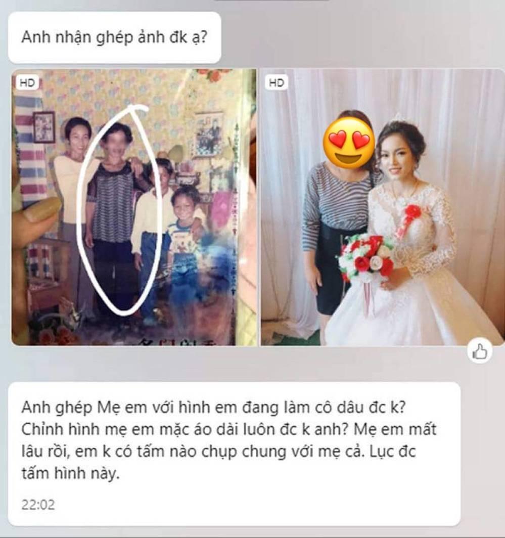 Nhờ ghép ảnh với người mẹ đã qua đời, cô dâu xúc động khi nhận sản phẩm