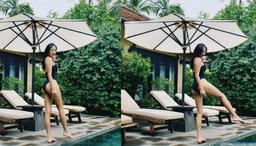 Văn Mai Hương diện áo tắm, vòng 3 cong vút bên hồ bơi