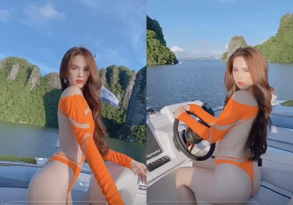 Khoảnh khắc Ngọc Trinh được nhà thiết kế nam thoa kem chống nắng gây sốt