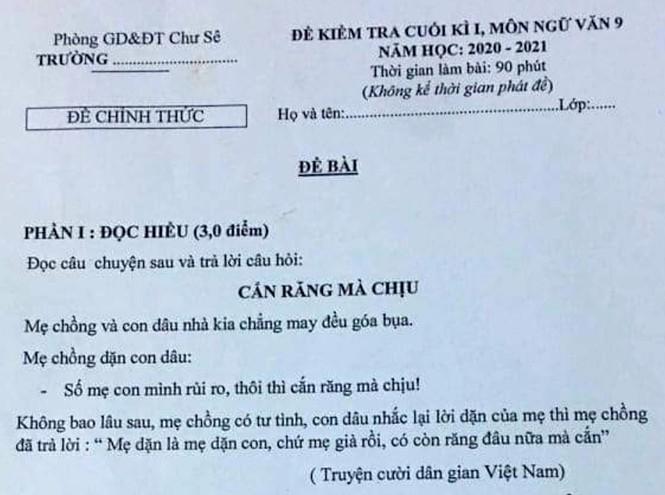 Bài kiểm tra Văn lớp 9 ra đề có nội dung mẹ chồng nàng dâu cạnh khoé nhau