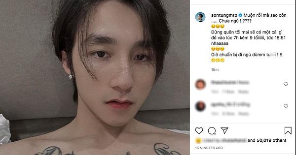 Sơn Tùng đăng ảnh "cởi trần" nửa đêm, tiết lộ với fan cái hẹn vào 18h51