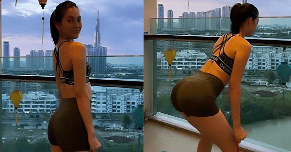 Tung clip tập thể dục, Tiểu Vy vô tình khoe đường cong hơn "đường đua"