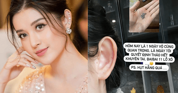 Á hậu Huyền My bất ngờ tháo hết khuyên tai, "bai bai" 11 lỗ xỏ