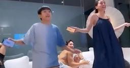 Hà Hồ mải mê nhảy với Subeo, Kim Lý lặng lẽ trông 2 con phía sau
