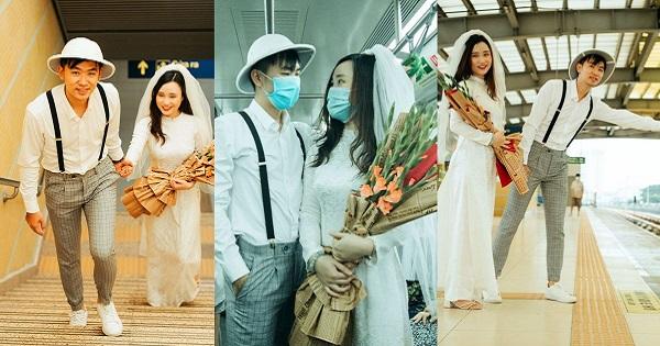 Đôi bạn trẻ chụp ảnh cưới tuyệt đẹp tại đường sắt Cát Linh - Hà Đông