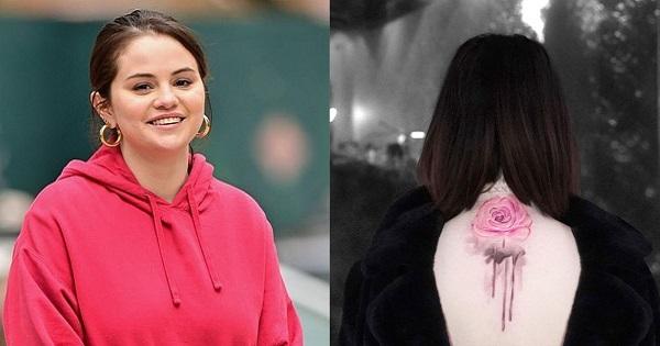 Xuất hiện bông hồng rực rỡ trên lưng Selena Gomez