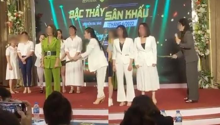MXH xôn xao với clip thủ lĩnh bán hàng online dùng roi "dạy" nữ đại lý cấp dưới ngay trên sân khấu