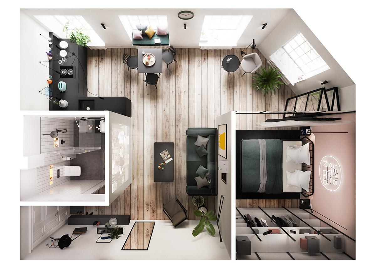 Căn hộ 46m² toàn màu trầm ấm những mỗi phòng đều ngập tràn niềm vui