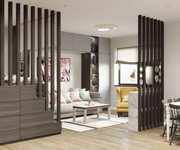 Căn hộ sử dụng vách ngăn lam gỗ cùng gam màu pastel tuyệt đẹp làm điểm nhấn