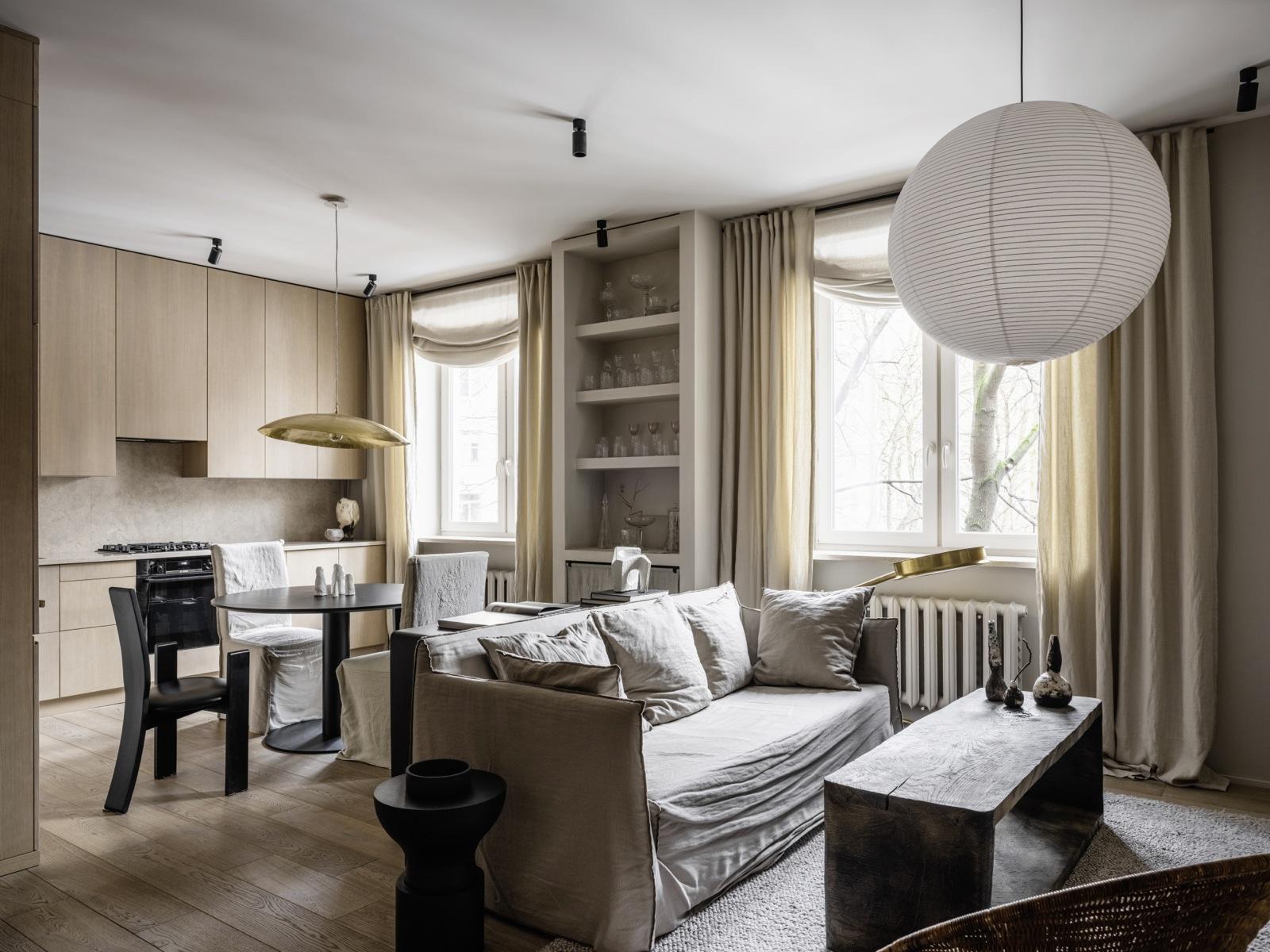 Căn hộ 60m² đẹp nhẹ nhàng với vật liệu nội thất thân thiện với tự nhiên