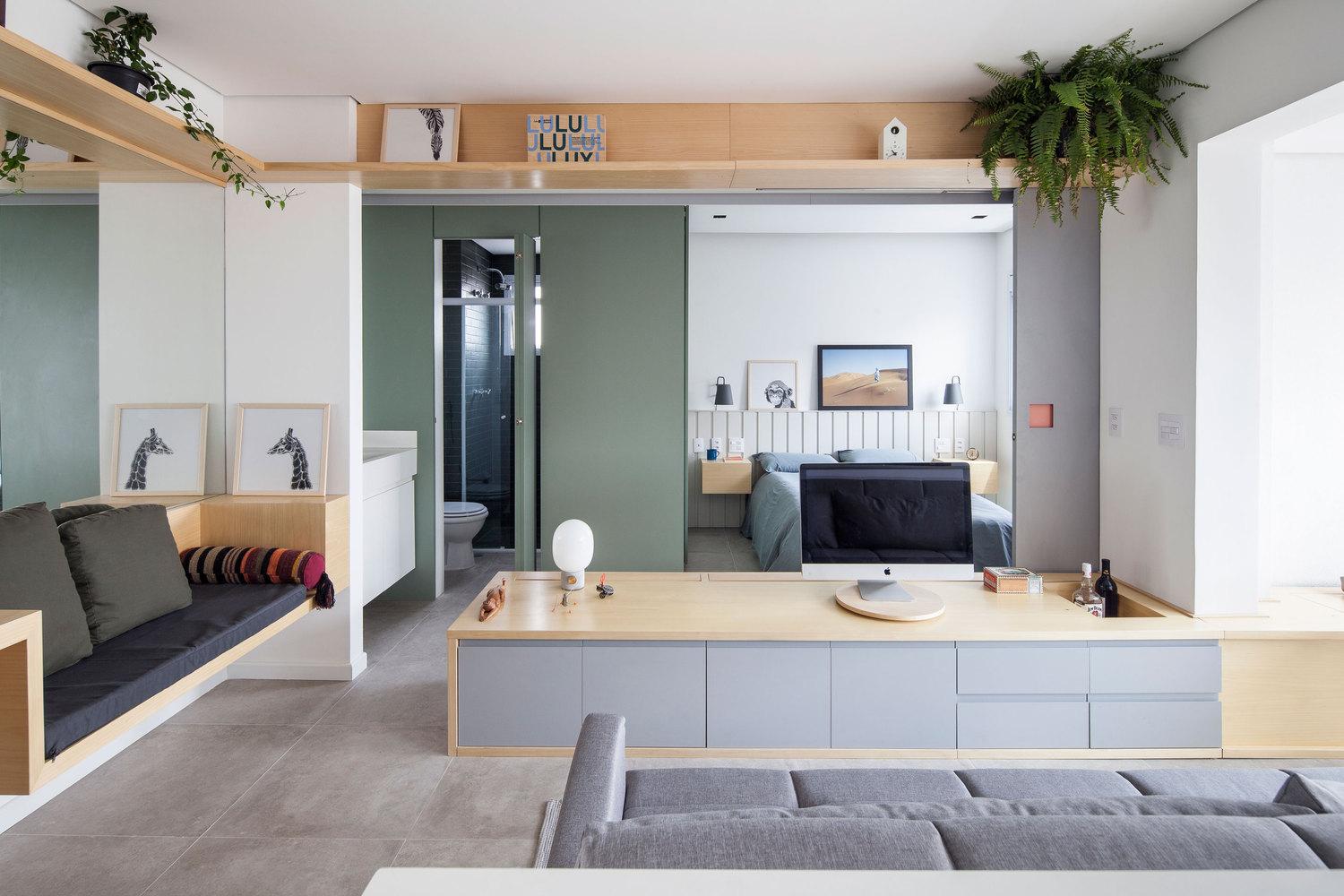 Căn hộ 38m² với phòng ngủ, phòng tắm và tủ quần áo thiết kế ẩn thông minh