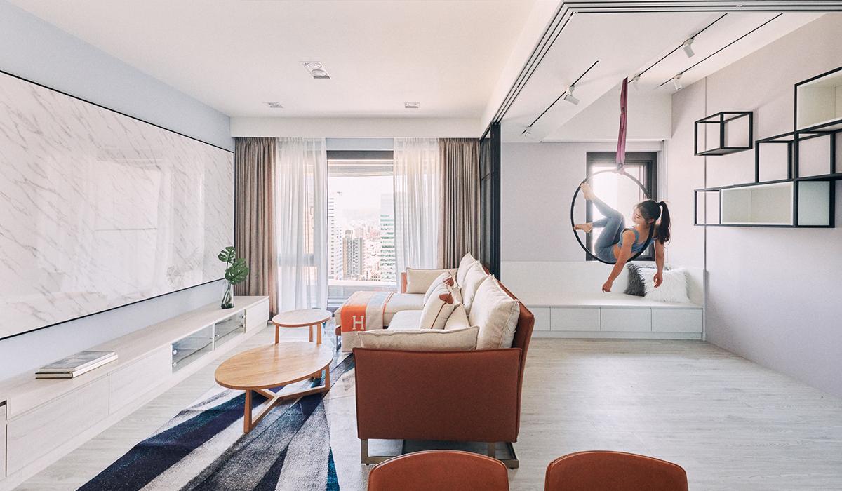Căn hộ ấm cúng, có cả khu vực tập yoga bay tại gia của nàng độc thân tại Đài Loan